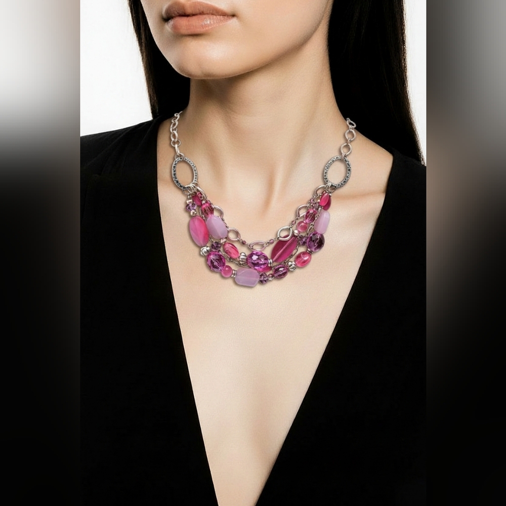 Premier Design Antique matte silver cat's-eye and stones with glass Necklace